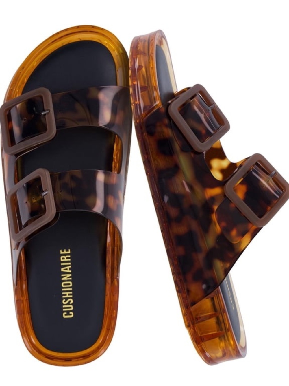 Cushionaire tortoiseshell double buckle slide sandal (Birkenstock style!) NWT